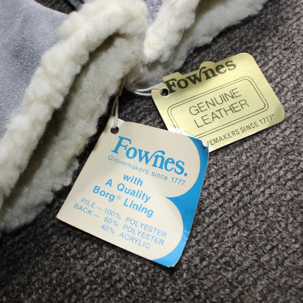 Fownes Leather Gloves Womens Small Blue New Vintage Borg Lined Suede Warm